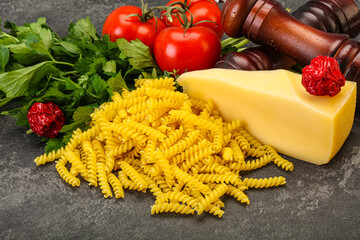 Raw Italian pasta Fusilli for cooking