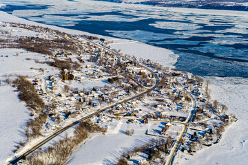 Town of Neuville in Winter on the St Lawrence River Quebec Canada