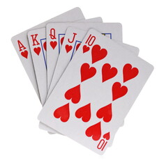 Royal flush poker cards isolated on white