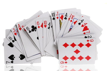 Playing cards for poker and gambling, isolated on white background