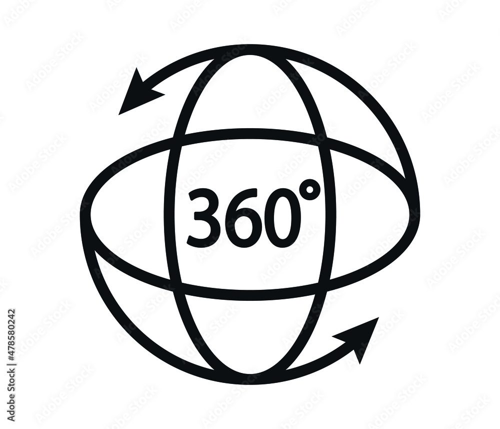 Poster 360 degrees line icon. rotation symbol isolated on white background. editable vector.