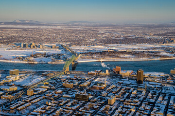 Belvedere Jacques Cartier Bridge Montréal and Region in Winter. Quebec Canada
