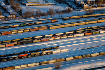 Train yard Montréal and Region in Winter. Quebec Canada