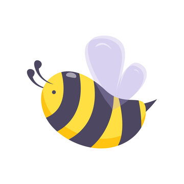 Cute baby bee in cartoon style with simple design. Vector color illustration of a bumblebee.