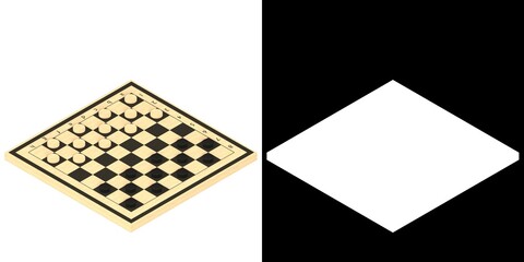 3D rendering illustration of a draughts game board
