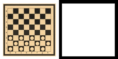 3D rendering illustration of a draughts game board