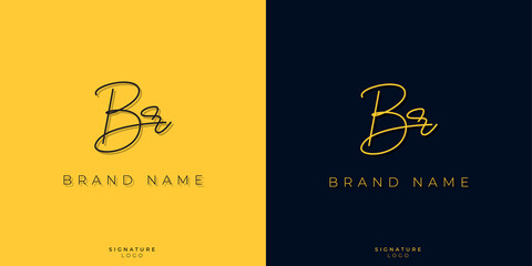 Minimal line art letters BR Signature logo. It will be used for Personal brand or other company. - obrazy, fototapety, plakaty