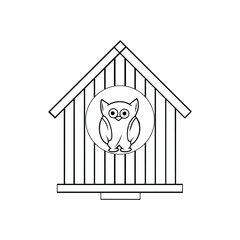 stay home icon, quarantine, house with Owl , thin line web symbol on white background - editable stroke vector illustration eps10