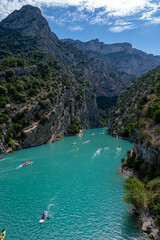 National park Grand canyon du Verdon and turquoise waters of mountains lake Sainte Croix and Verdon river, France
