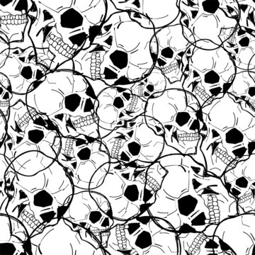 Skull pattern seamless. Skeleton head background. vector texture