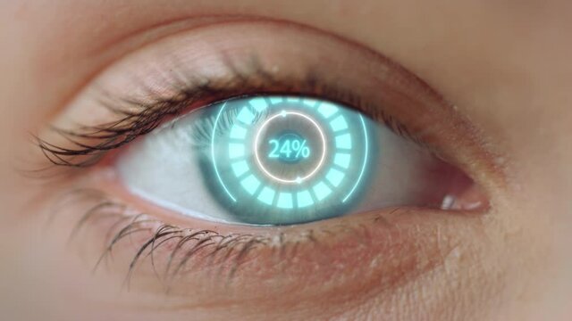 Closeup eye scan denying system access biometric identification process fail