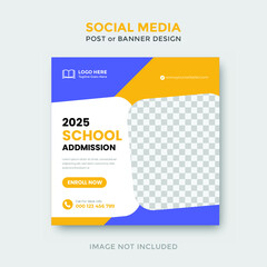 Back to school admission social post or banner template design