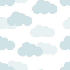 naadloze patroon schattige wolken op blauwe pastel noot. patroon vectorillustratie van de hemel. tekenfilm, kinderachtig schattig patroon voor textiel, stof, behang