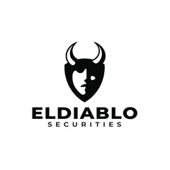 Shield Devil Black and White Logo Concept Vector Illustration
