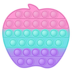 Popit figure apple as a fashionable silicon toy for fidgets. Addictive anti stress toy in pastel colors. Bubble anxiety developing vibrant pop it toys for kids. Vector illustration isolated on white.
