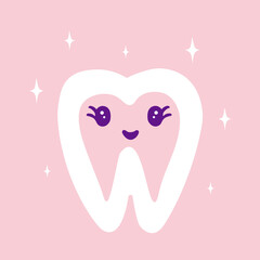 Cute healthy tooth, childrens dentistry concept. Vector Illustration for printing, backgrounds, covers, packaging, greeting cards, posters, stickers, textile, seasonal design.