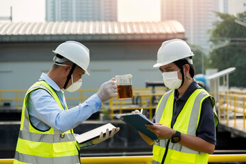 Wastewater treatment concept. Service engineer on  waste water Treatment plant.