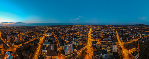 Tarnow City in Poland. Panoramic View over Townscape at Night