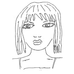 Sad girl, portrait, tear, vector. Animal, fish. Hand drawn ink retro illustration sketch black