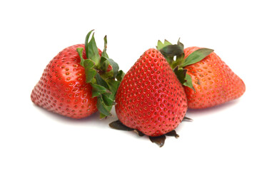 Fresh red ripe strawberry isolated on white, macro image 