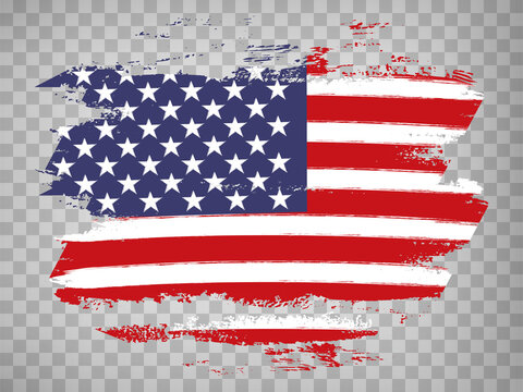 Flag United States of America, brush stroke background.  Flag of USA on transparent background your web site design, app, UI.  United States.  EPS10.