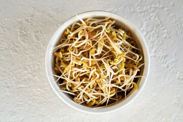 Fresh fenugreek sprouts in a white bowl