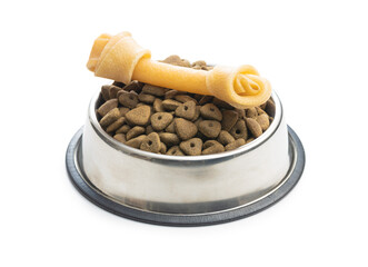 Delicacy for dogs. Chewing bone and dried food for dog
