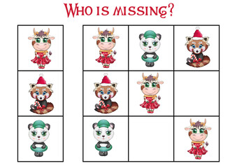 Sudoku game for children with pictures. Kids activity sheet. Cartoon animal