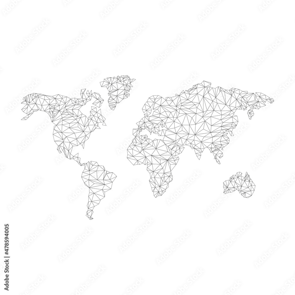 Poster world map with connected triangular shapes. continuous earth line drawing symbol. earth globe with p