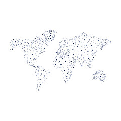 World map with dotted shapes. Earth with circles abstract illustration. Vector isolated on white background.