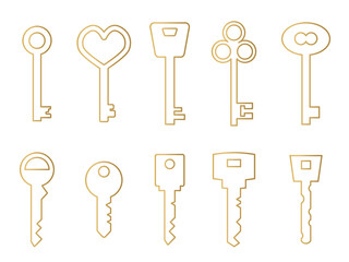 set of golden keys icon, retro and modern style- vector illustration