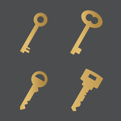 golden key icon set- vector illustration