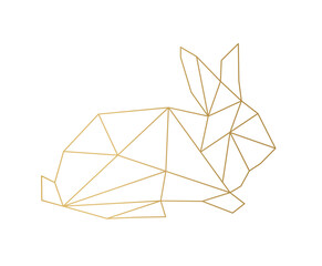 golden geometric rabbit silhouette- vector illustration