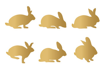 set of golden rabbits silhouette icon- vector illustration