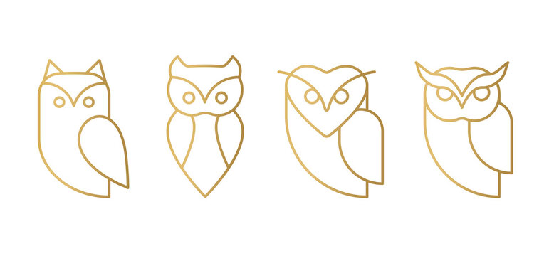 collection of golden owl icons - vector illustration