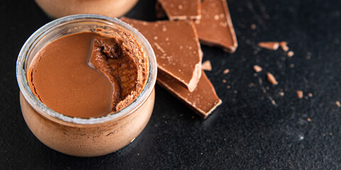 chocolate dessert cream sweet souffle or pudding choco creme brulee healthy meal food snack on the table copy space food background