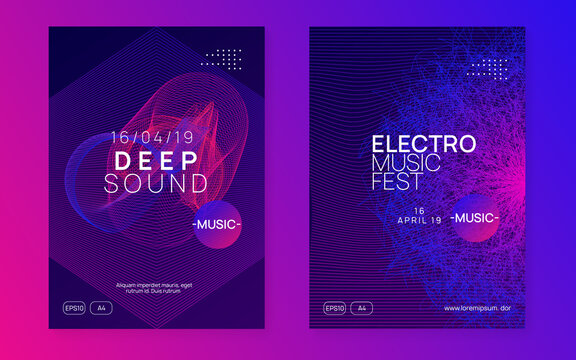 Neon electronic party flyer. Electro dance music. Techno fest ev