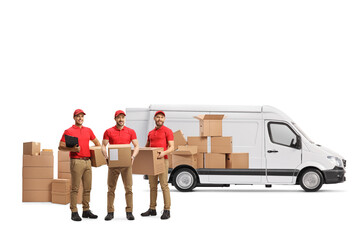 Delivery workers with a transportation van