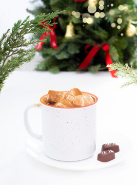 Hot chocolate with marshmallows and cinnamon