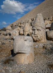 Ancient statues on top of the Nemrut Mountain in Adiyaman, Turkey. The UNESCO World Heritage Site....