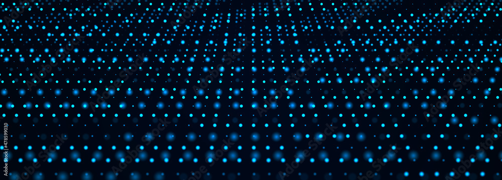Poster Abstract technology background. Computer matrix. Futuristic cyber blue background of points. 3d rendering.