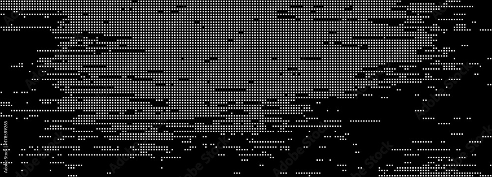 Poster Background of pixels. Halftone gradient. White squares. Abstract geometric backdrop. Vector illustration.