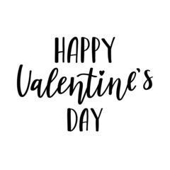 A handwritten phrase Happy Valentine's Day. Hand lettering. Words on the theme of Valentine's Day. Black and white vector silhouette isolated on a white background.