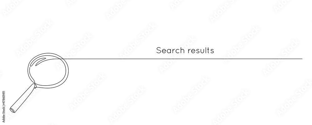 Poster Magnifying glass in continuous one line drawing. Concept of Search results in simple linear style. Used for logo, emblem, web banner, presentation. Doodle Vector Illustration