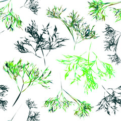 Seamless pattern with green twigs. Background with sprigs of dill. Floral pattern, greenery, grass.