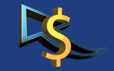 Golden Dollar Symbol in Front Of an Up Arrow