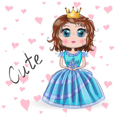 Beautiful princess standing in beautiful long pink dress.