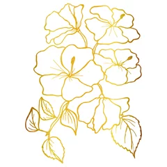 Behang Hibiscus golden flower isolated. Boho style concept   for invitation, greeting card,  branding, logo, label, coloring book page. Line art. Vector illustration.  © Inna