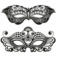 Set of carnival mask silhouettes isolated on white. Masquerade and ornate, accessory and anonymous. Vector illustration