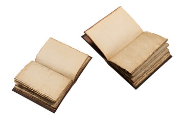 An open empty old notebook isolated on a white background.